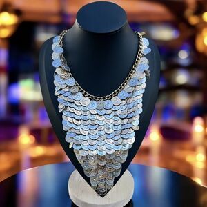 Coin Mesh Gold Silver Bib Necklace Hankerchief Roman Ancient Chainlink Statement